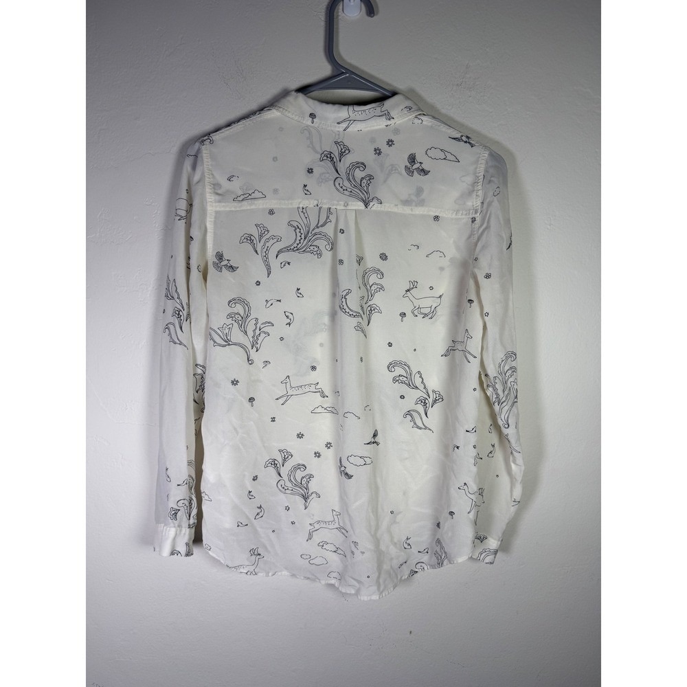 Club Monaco Womens XS Long Sleeve Button Down Shirt Cream Deer Paisley Print - Picture 2 of 8